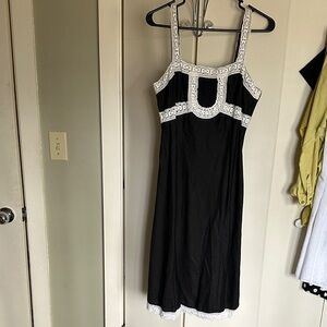 LOFT Black and White Midi Dress